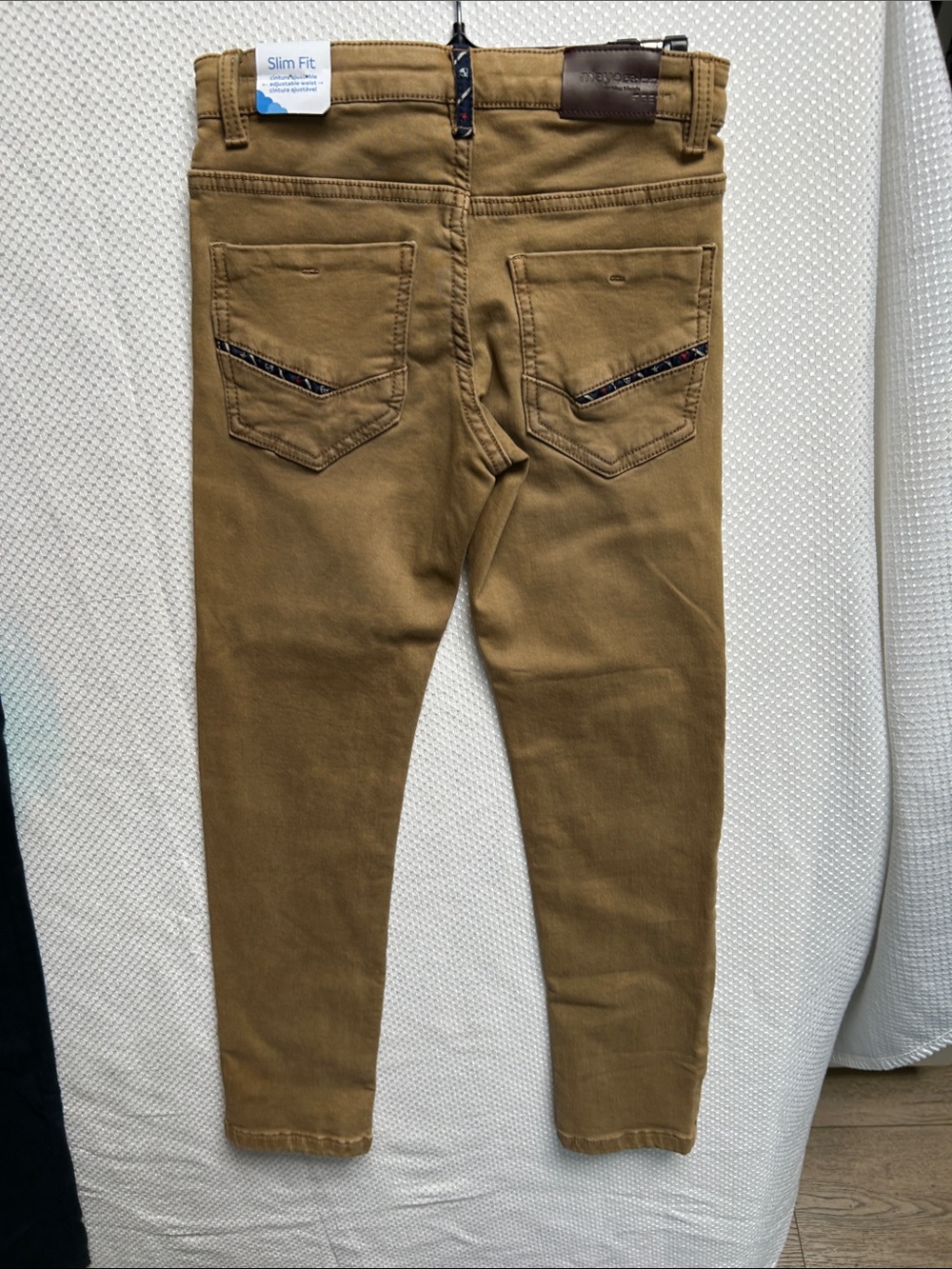 Mayoral soft stretchy Skinny Jeans in Tan Brown. Adjustable waist. Size 7 NWT. - Picture 4 of 5